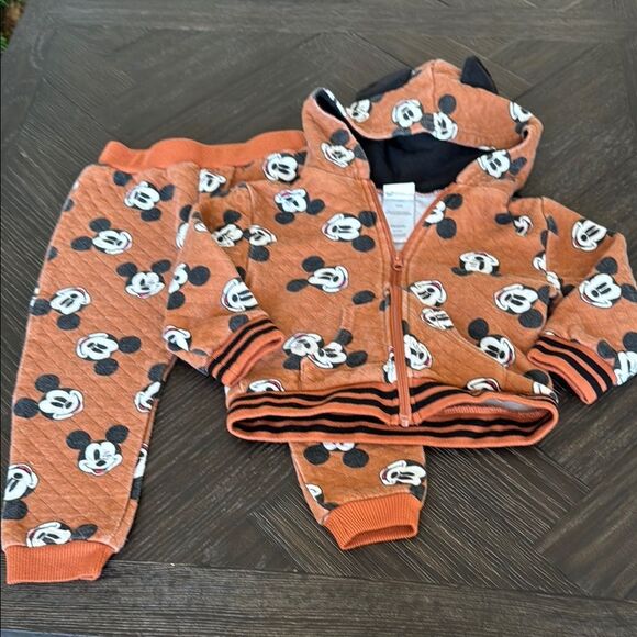 Mickey Mouse sweatsuit, sweatpants, jacket, mickey ears, brown, black, size 24m - Picture 1 of 6